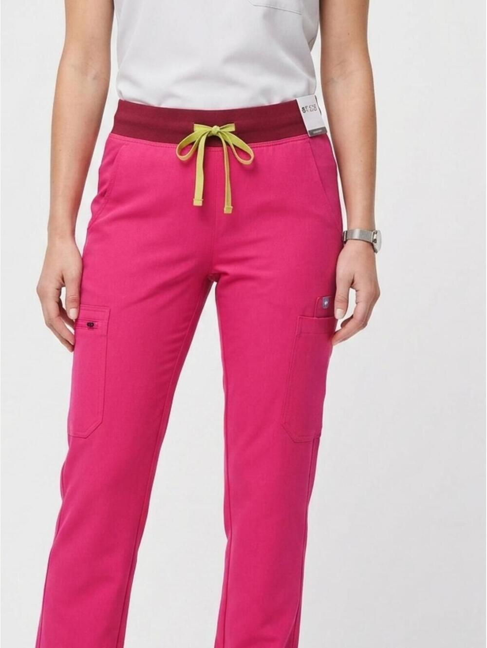 Women's Yola With Yoga Waistband Petite Skinny Scrub Pants XXS Hot Pink NWT